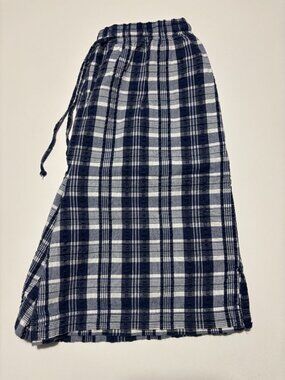 BLAIR NAVY BLUE & WHITE HIGH WAIST COTTON PLAID BOXER STYLE LOUNGEWEAR SHORTS